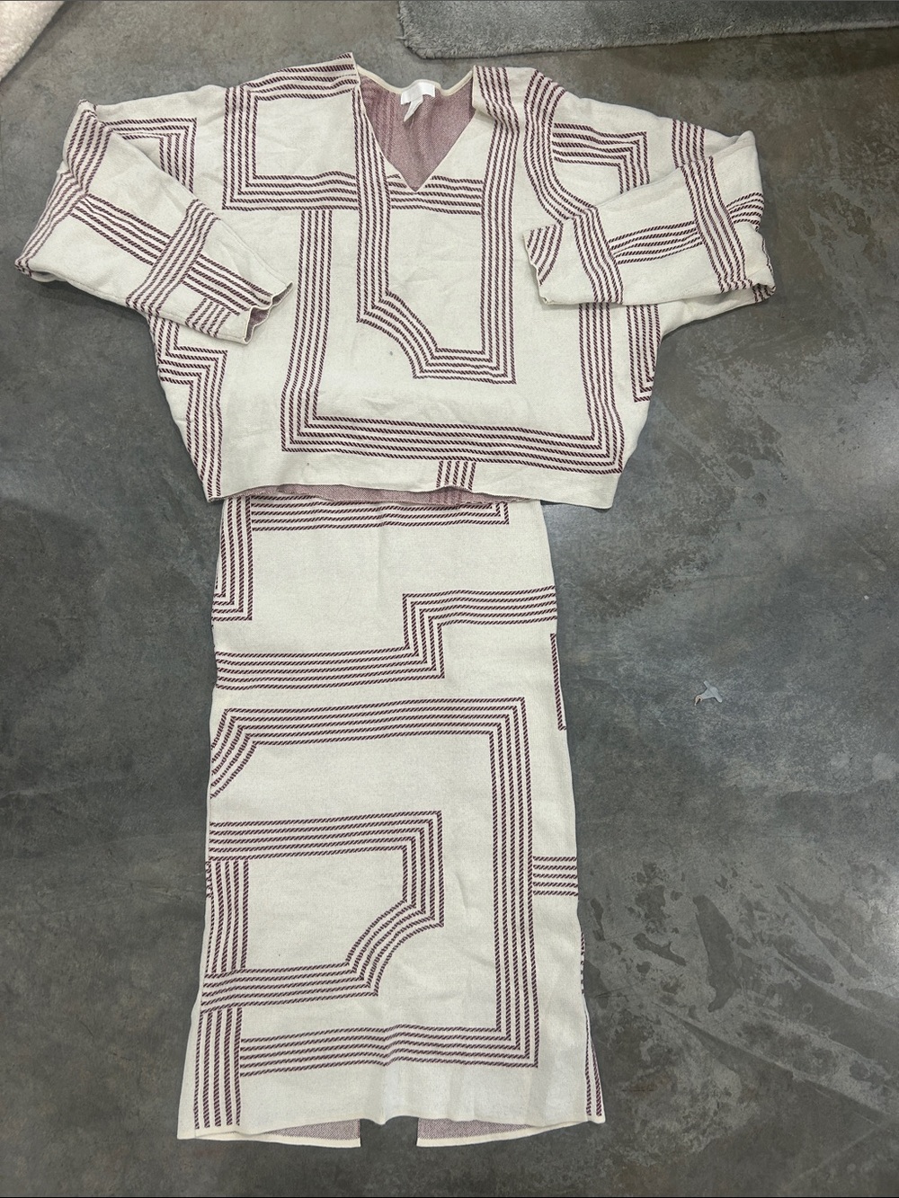 Cream & Mauve Geometric Knit Two-Piece Set